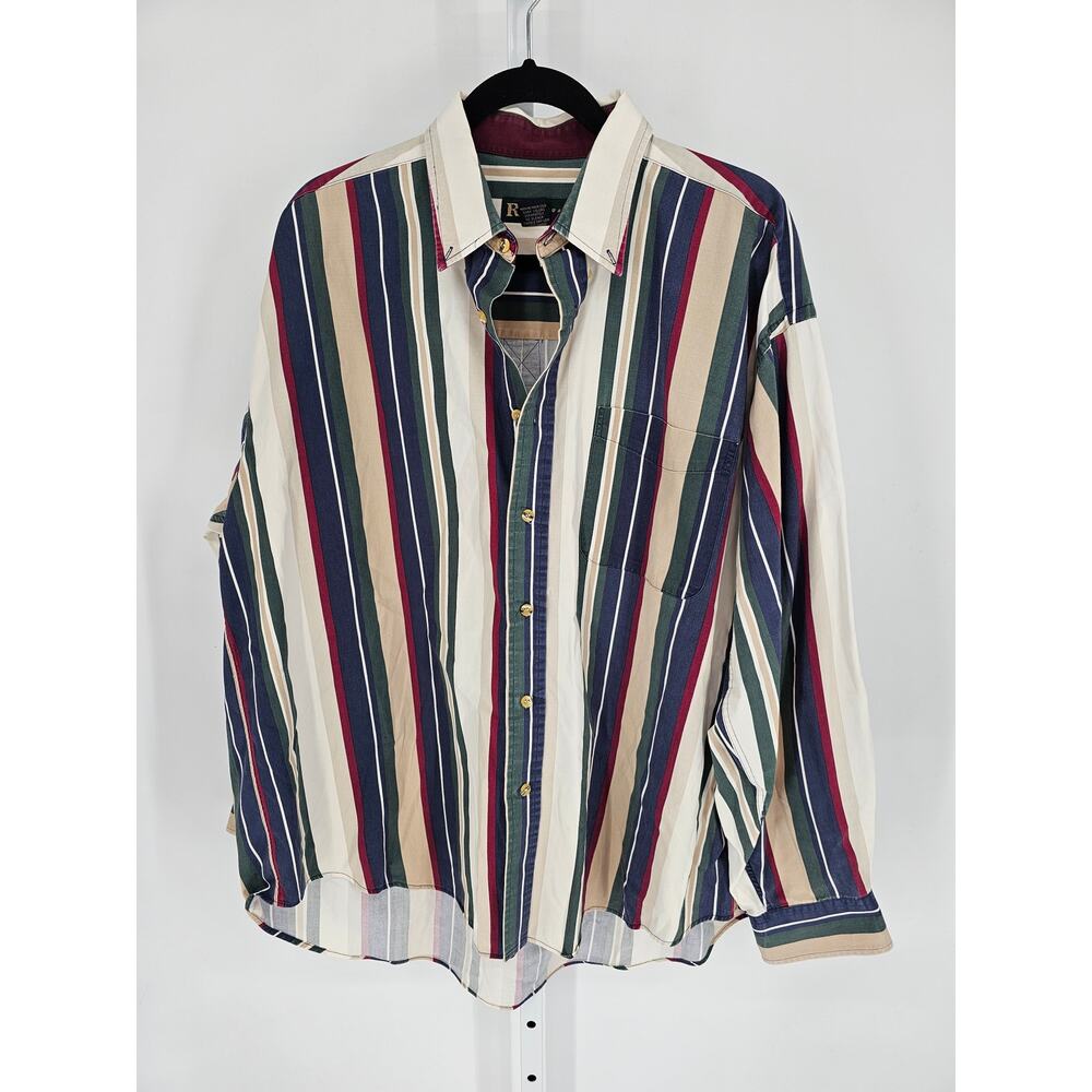 R&R Casuals Men's Multicolored Striped Long Sleeve Button-Down Shirt Size XXL